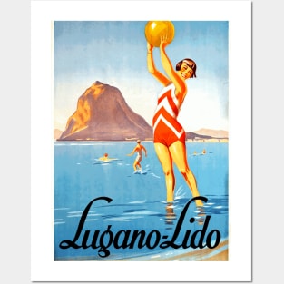 Vintage Travel Poster - The Beach at Lugano, Switzerland Posters and Art